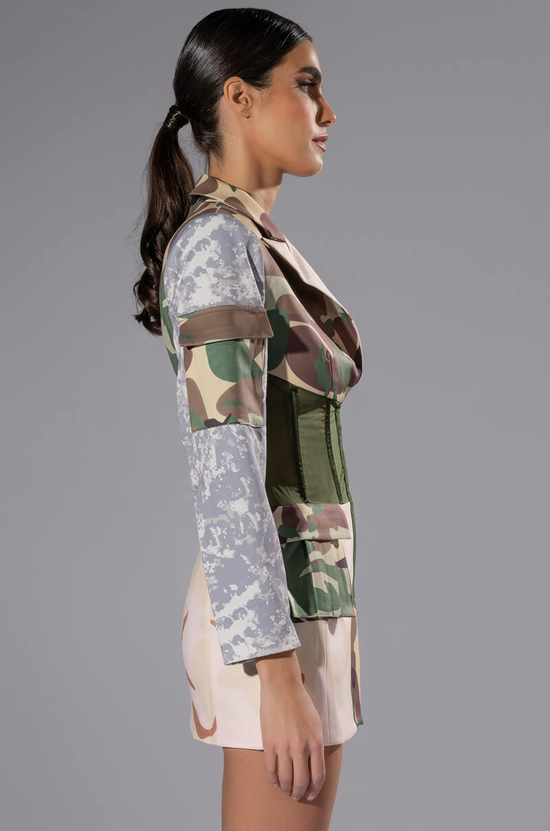 STRONG ONE PATCHWORK CAMO CORSET BLAZER
