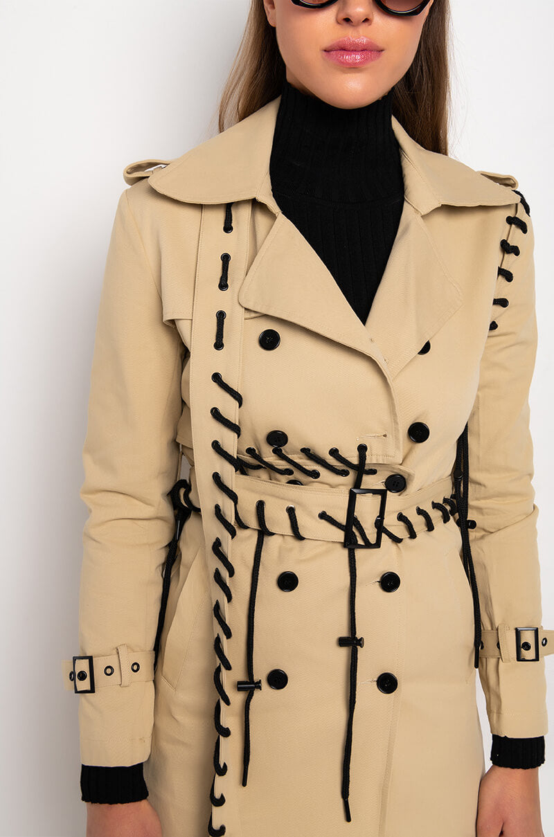 SUPER MODEL VIBES LACE UP TRENCH COAT