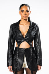 SUSPENDER CUT OUT PLEATHER BLAZER