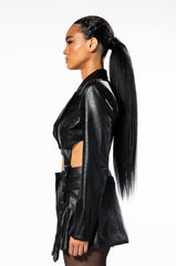 SUSPENDER CUT OUT PLEATHER BLAZER