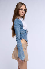 SWEET & PLENTY BUTTON DOWN DENIM BLOUSE