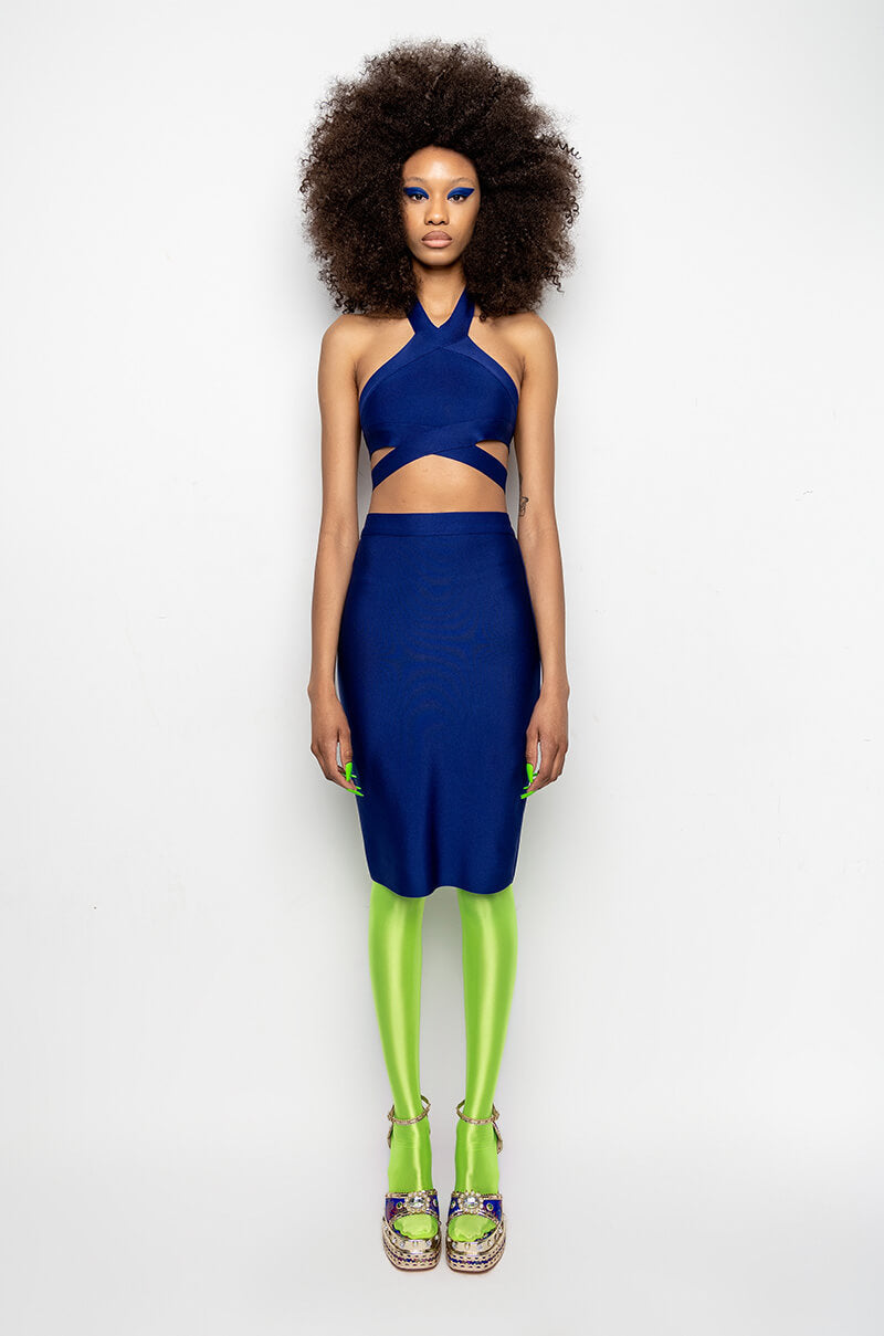 TAKE CONTROL BANDAGE MIDI SKIRT