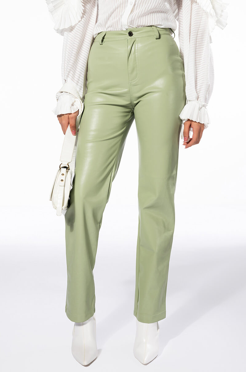 TE QUIERO HIGH RISE VEGAN LEATHER STRAIGHT LEG PANTS