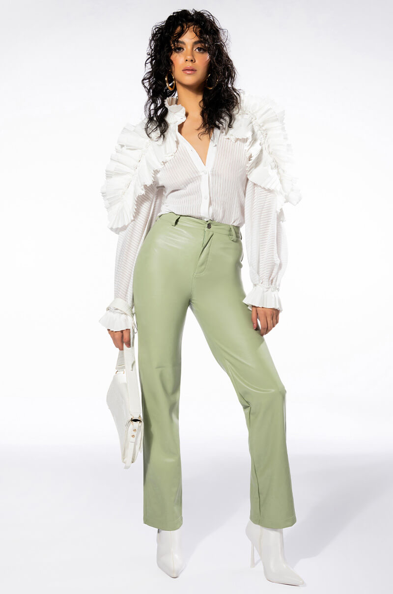 TE QUIERO HIGH RISE VEGAN LEATHER STRAIGHT LEG PANTS