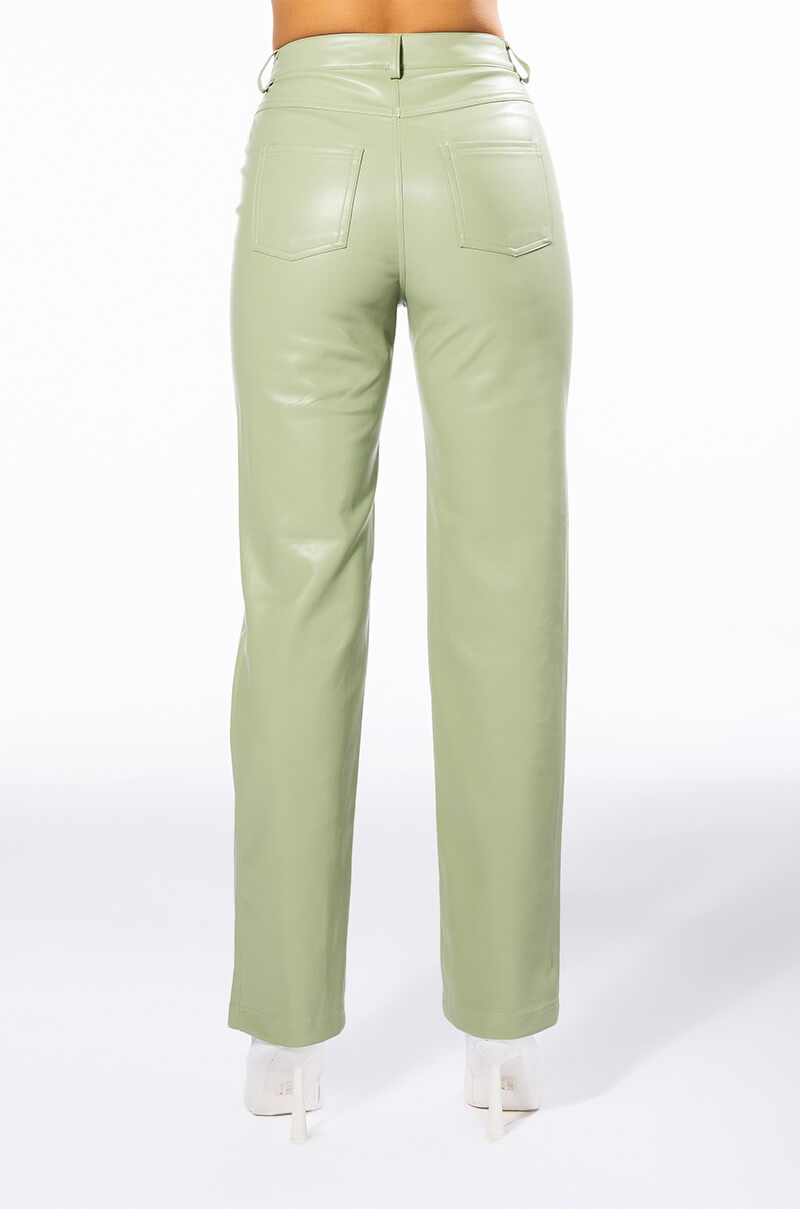 TE QUIERO HIGH RISE VEGAN LEATHER STRAIGHT LEG PANTS