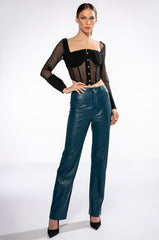 TE QUIERO HIGH RISE VEGAN LEATHER STRAIGHT LEG PANTS