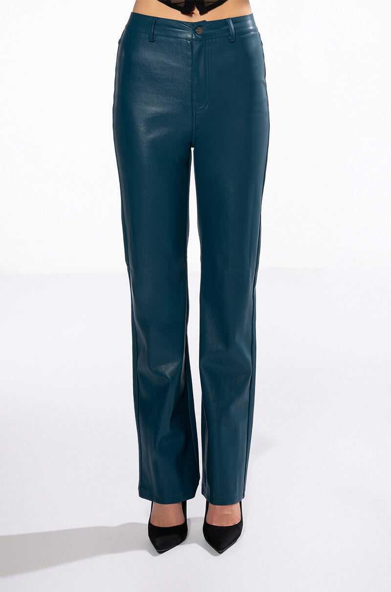 TE QUIERO HIGH RISE VEGAN LEATHER STRAIGHT LEG PANTS