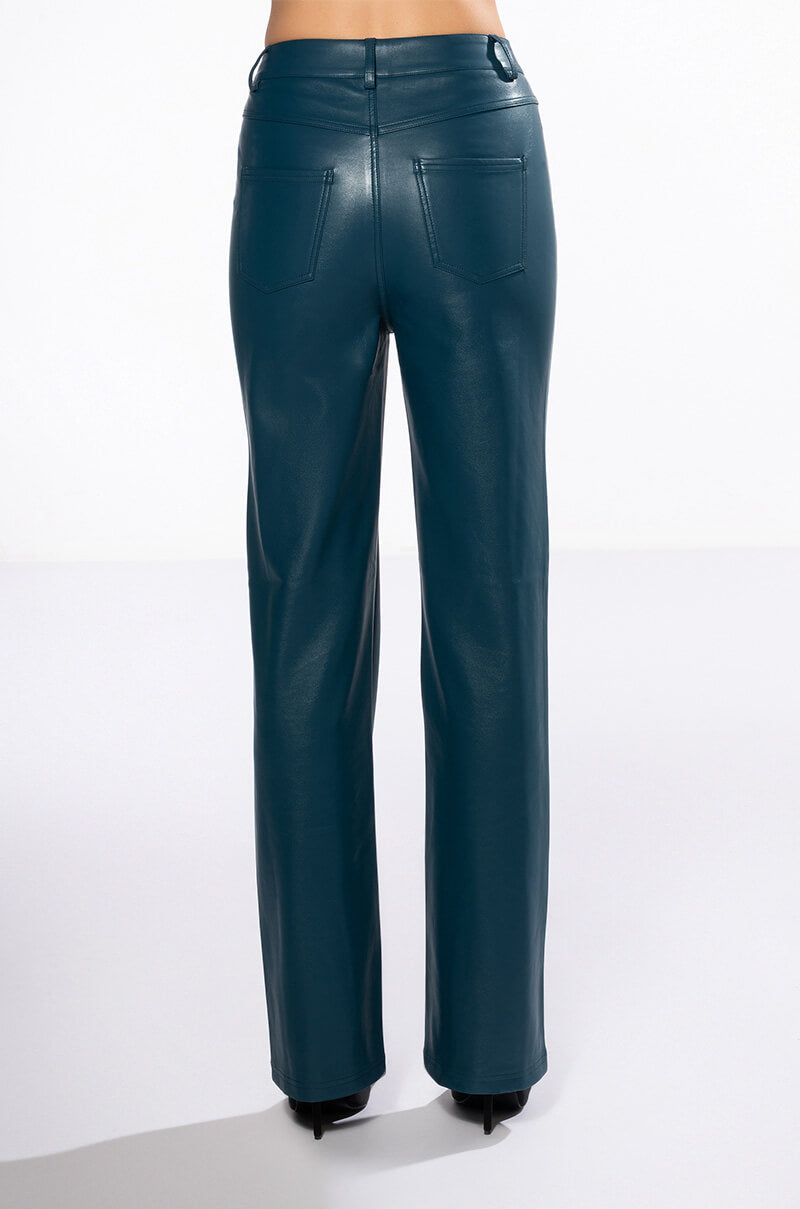 TE QUIERO HIGH RISE VEGAN LEATHER STRAIGHT LEG PANTS