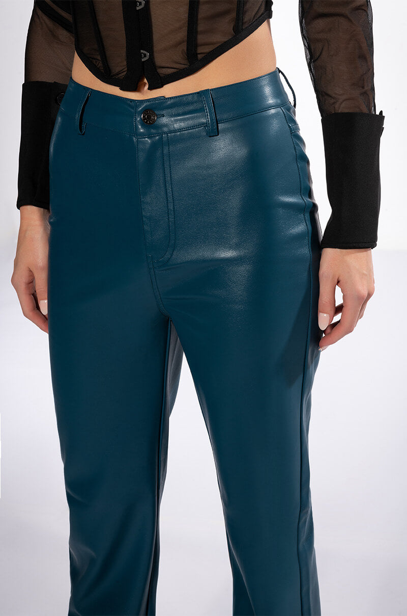 TE QUIERO HIGH RISE VEGAN LEATHER STRAIGHT LEG PANTS