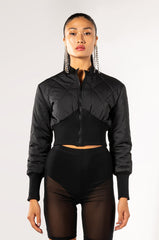 FITTED QUILTED BOMBER JACKET WITH RIB BODICE