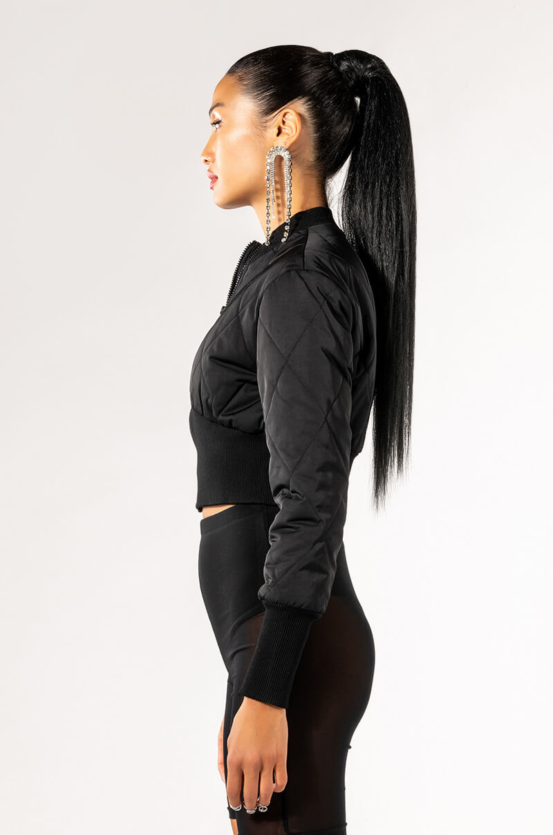 FITTED QUILTED BOMBER JACKET WITH RIB BODICE