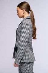 THE ONE GINGHAM BLAZER WITH PU TRIM