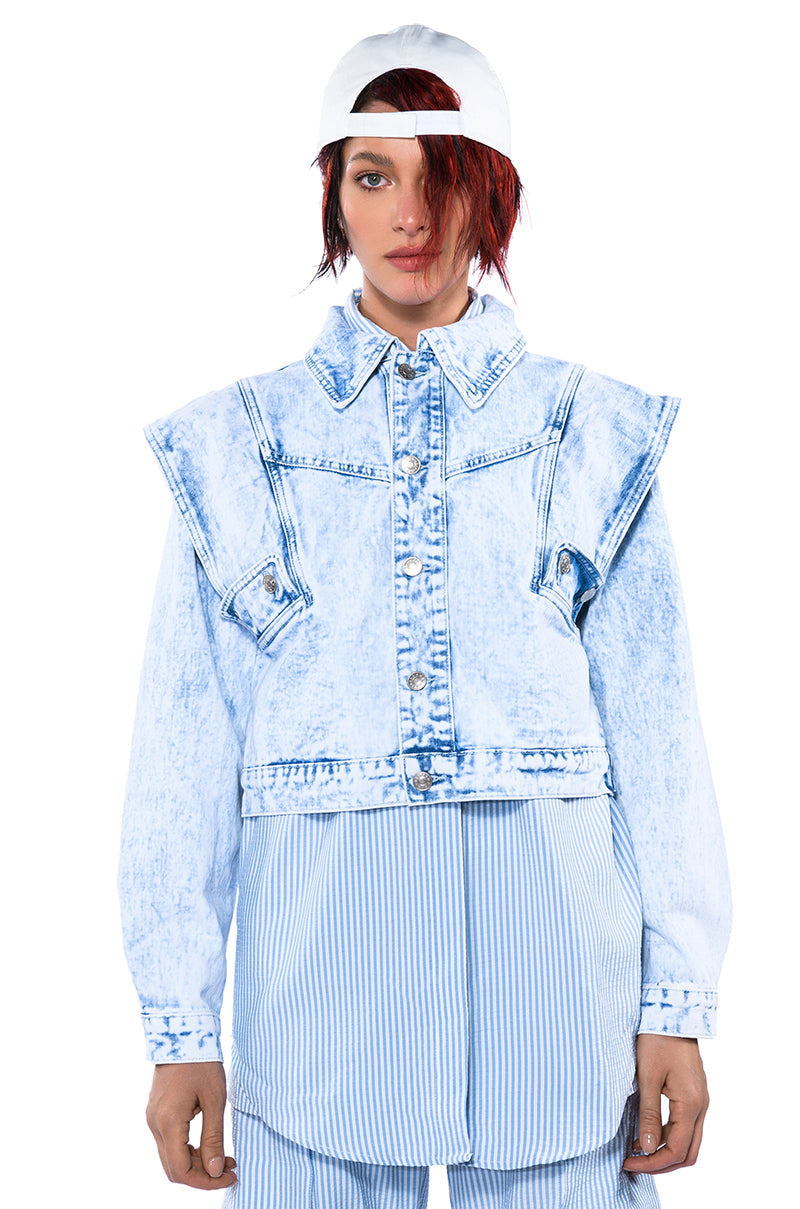 TIME AFTER TIME SHARP SHOULDER DENIM JACKET