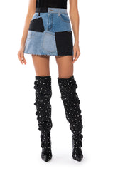 PATCHWORK DENIM MINI SKIRT