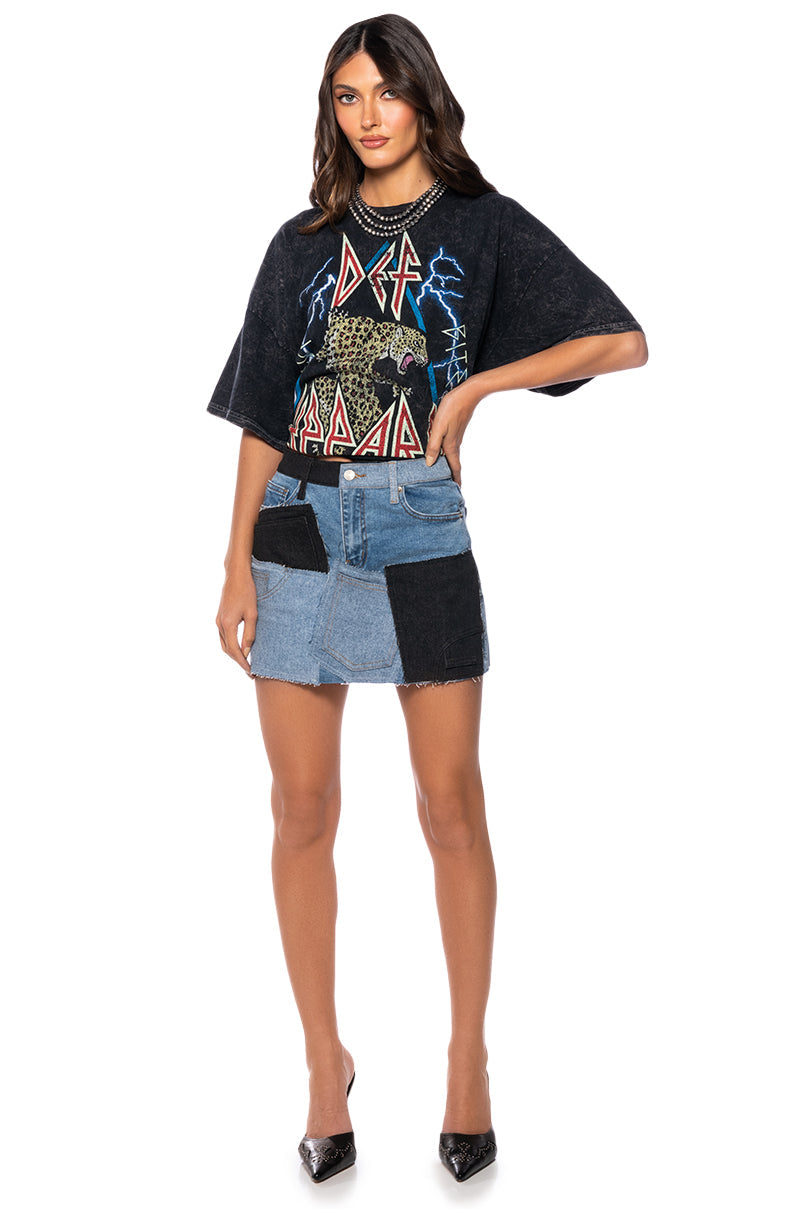 PATCHWORK DENIM MINI SKIRT