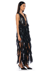 UH OH HONEY WATERFALL RUFFLE VEST IN BLACK