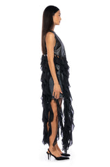 UH OH HONEY WATERFALL RUFFLE VEST IN BLACK