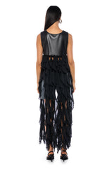UH OH HONEY WATERFALL RUFFLE VEST IN BLACK