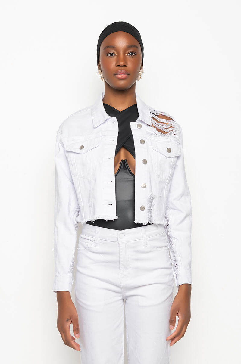 ULTRA DISTRESSED CROP DENIM JACKET