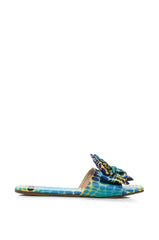 SHINEE-41 BLUE MULTI FLAT BOW SANDAL