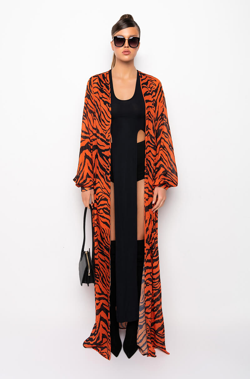 VACAY WINNER TIGER PRINT CHIFFON DUSTER