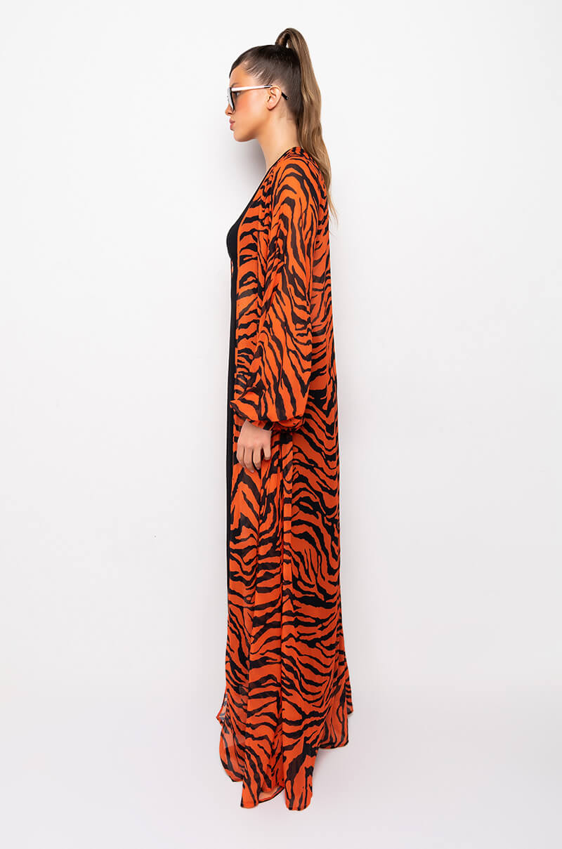 VACAY WINNER TIGER PRINT CHIFFON DUSTER