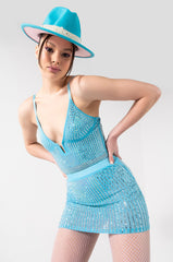 WHERE YOU AT RHINESTONE MESH MINI SKIRT