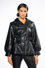 YOKO PEPLUM BELL SLEEVE MOTO JACKET