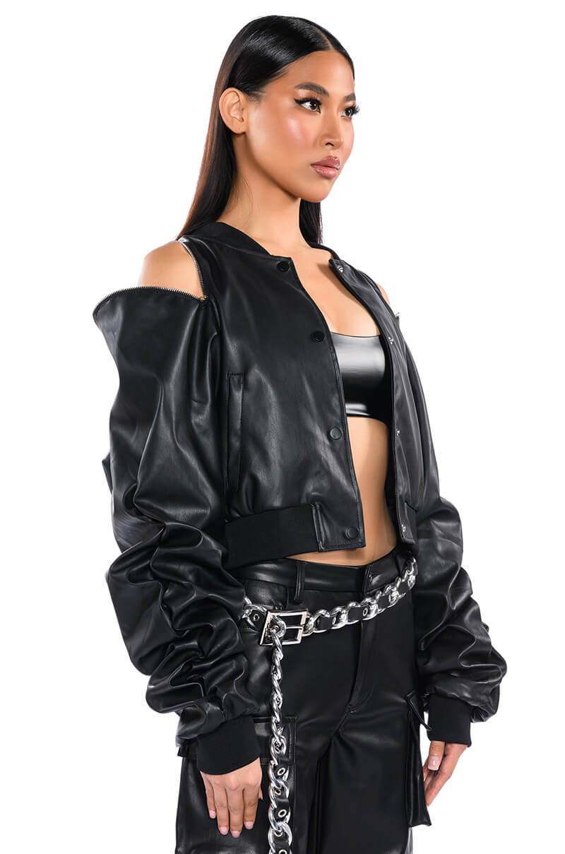 ZIP ZIP FAUX LEATHER BOMBER