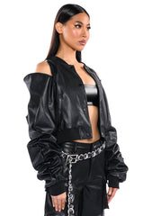ZIP ZIP FAUX LEATHER BOMBER