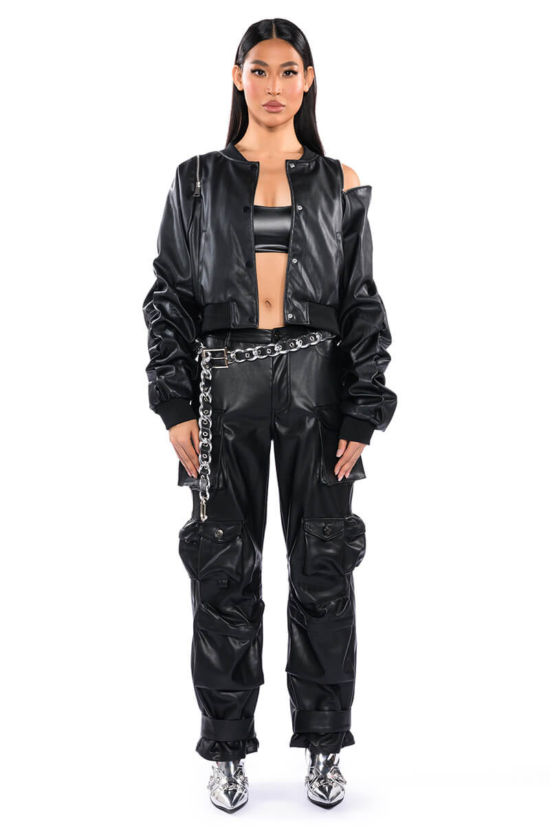 ZIP ZIP FAUX LEATHER BOMBER