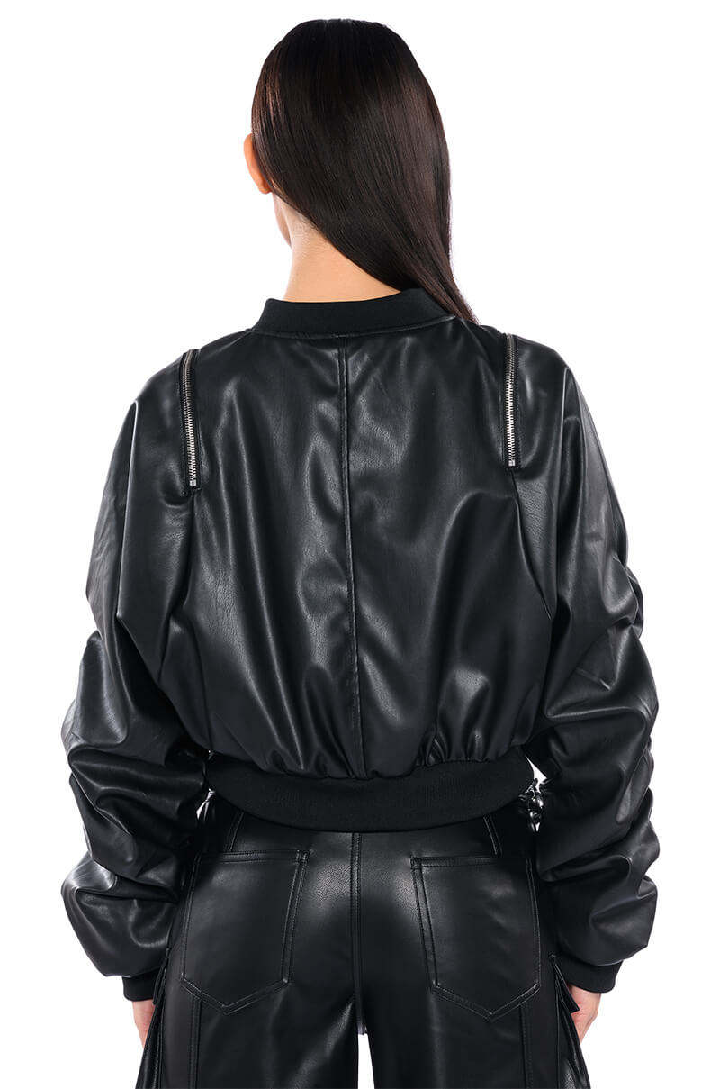 ZIP ZIP FAUX LEATHER BOMBER